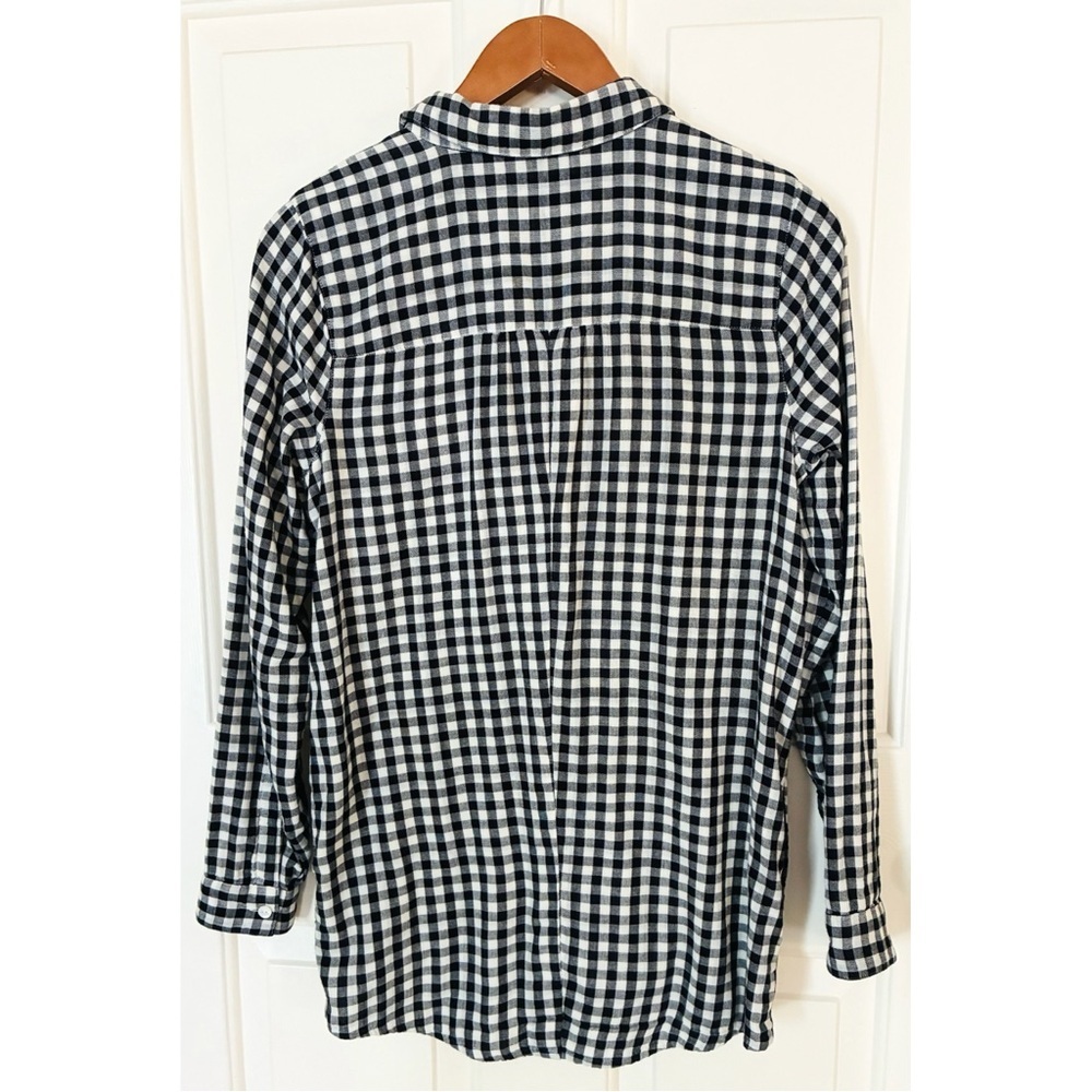 J. Jill Black Cream Soft Flannel Plaid Tunic Popover Top Blouse Pockets XS - Picture 5 of 6